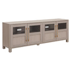 Hudson&Canal - Meuble TV Holbrook pour téléviseurs jusqu'à 75" - Blanc aulne-Comprend quatre portes avec des armoires fermées et 4 étagères pour un rangement suffisant, la moitié supérieure de chaque porte comporte un panneau de verre, tandis que la moitié inférieure est en MDF massif