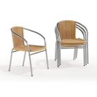 Flash Furniture 4 pièces - Chaise empilable de restaurant commerciale pour intérieur et extérieur en aluminium et rotin beige-Ensemble de 4 chaises de café empilables