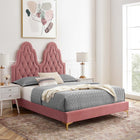 Modway Alexandria Tufté Performance Velours Lit Plateforme Twin Avec Pieds en Métal Doré - Vieux Rose-Velours de performance résistant aux taches
