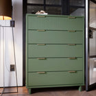 Manhattan Comfort Granville 37.8" Modern Tall Dresser - Sage Green-Includes 5 Full Extension Drawers with Top Drawer Designed in Vertical Textured Ribbed Lines Made from Solid Wood.