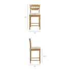 Modway Jax Oak Wood Counter Stool With Wavy Razor Back and Cushion - Weathered Oak Oatmeal Stripe-Wavy Razor Back