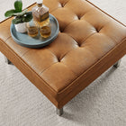 Modway Loft Tufted Vegan Leather Ottoman - Silver/Tan-Linear Biscuit Button Tufting