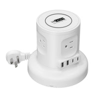 Uncaged Ergonomics Wireless Retractable Power Strip with Auto Cord Management & Wireless Charger - White-9-in-1 Power Hub: 4 AC outlets, 2 USB-A ports, 2 USB-C PD fast charging ports (20W), plus a 15W wireless charging pad
