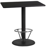 Flash Furniture Dessus de table rectangulaire de 24 po x 42 po en stratifié noir avec anneau de pied-Table d'hospitalité à hauteur de bar