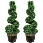 HOMCOM - Arbre s topiaires artificiels en spirale de buis 36 po en pot - vert - ensemble de 2-Lot de deux. Belle plante au design de buis en spirale 
