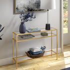 Hudson&Canal Siviline 42"W Console Table - Brass-Hand crafted brass finish is applied to the steel frame