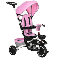 Aosom - tricycle 6-en-1 pour tout-petits avec siège rotatif - rose-Tricycle pour enfants 6 en 1 