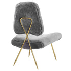 Modway - Ponder Fourrure en peau de mouton rembourrée Chaise longue - Gris-Pattes de cure-dent du milieu du siècle