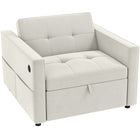 HOMCOM - Fauteuil-lit 3-en-1 convertible avec ports USB pour salon - blanc crème-Conception à tiroir avec roulettes permettant de transformer le canapé en lit simple pour invité en quelques secondes, gain de place  
