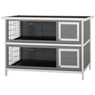 PawHut - Clapier à lapin 2 niveaux, en bois, gris et blanc - 53,75 po L x 19,75 po l x 36,5 po H-Fabriqué en bois de sapin massif reconnu pour sa solidité et sa durabilité 