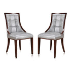 Manhattan Comfort Fifth Avenue 18.5" Traditional Faux Leather Upholstered Dining Chair - Silver and Walnut - Set of 2-Traditional Dining Chair for Dining Room Use. Set of 2