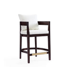 Manhattan Comfort Ritz 22" Mid-Century Modern Faux Leather Upholstered Counter Stool - Ivory and Dark Walnut - 2 Pack-Includes 1 Loose Pillow Backrest