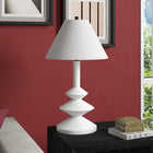 Hudson&Canal - Lampe triple gour Abilene de 71 cm de haut avec abat-jour en tissu - Blanc mat/blanc-Une finition blanche mate artisanale est appliquée sur la base en résine triple gourde