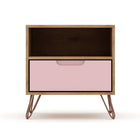 Manhattan Comfort Rockefeller 20.08" Mid-Century Modern 1-Drawer Nightstand 2-Piece Set - Nature/Rose Pink-11 Lb. Capacity per Shelf and Drawer