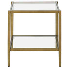 Hudson&Canal - Table d'appoint carrée Hera 50 cm de large avec étagère en verre - Laiton antique-Comprend un plateau et une étagère en verre trempé