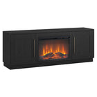 Hudson&Canal Tillman TV Stand with 26" Log Fireplace for TV's up to 75" - Black Grain-Features an electric fireplace with wood-look logs and two enclosed cabinets with 4 shelves for ample storage