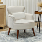 HOMCOM - Fauteuil d’appoint avec pieds en bois massif - coussin lombaire - assise épaisse pour salon - blanc crème-Tissu en velours côtelé doux et coussin lombaire supplémentaire pour un confort optimal  
