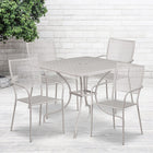 Table de jardin carrée en acier de 35,5 po et 4 chaises au dossier carré, intérieur/extérieur, gris pâle [CO-35SQ-02CHR4-SIL-GG]-Revêtement thermolaqué gris