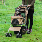PawHut 4-Wheel One-Click Folding Pet Stroller with Brakes, Cup Holder and Travel Carrier - Coffee-Two 360° swiveling front wheels and 2 directional rear wheels with brakes 
