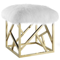 Modway Intersperse Sheepskin Ottoman - Gold/White-Modern Bed or Living Room Ottoman