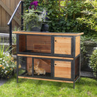 PawHut - Clapier à lapin 48 po 2 étages, grande maison pour animaux en bois, cage à lapin avec cadre en métal-Toit en asphalte résistant aux UV et aux intempéries protège vos animaux des conditions climatiques difficiles 