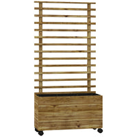 Outsunny Wooden Planter with Trellis - Nature Wood-29.9" x 11.8" (76 x 30 cm) planter box with inner fabric bag
