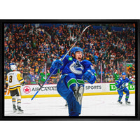 Andrei Kuzmenko Canucks Celebrating - Framed Canvas - 31" x 22"-Premium canvas print with gallery-wrapped edges