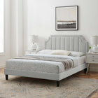 Modway Sienna Performance Velvet Full Platform Bed with Black Wood Legs - Light Grey-Assembly Required