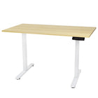 Ezywork - Bureau assis-debout électrique réglable en hauteur à double moteur de 140 cm (55 po) de long - Cadre blanc / Plateau en bois clair-Électrique avec DOUBLE MOTEUR