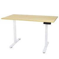 Ezywork - Bureau assis-debout électrique réglable en hauteur à double moteur de 140 cm (55 po) de long - Cadre blanc / Plateau en bois clair-Électrique avec DOUBLE MOTEUR