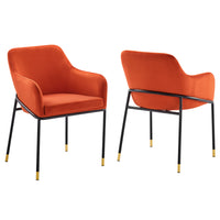 Modway Jovi Performance Velvet Dining Armchair - Black/Orange - 2 Pack-Retro Modern Dining Armchair