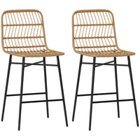 HOMCOM Counter Height Rattan Bar Stools with Back - Brown - 2 Pack-Woven rattan seat and back enhances aesthetics and ensures breathability
