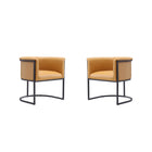 Manhattan Comfort Cosmopolitan 24" Mid-Century Modern Faux Leather Upholstered Dining Chair - Saddle and Black - Set of 2-Modern Dining Chair Perfect for Dining and Accent Living Room Use. Set of 2