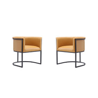 Manhattan Comfort Cosmopolitan 24" Mid-Century Modern Faux Leather Upholstered Dining Chair - Saddle and Black - Set of 2-Modern Dining Chair Perfect for Dining and Accent Living Room Use. Set of 2