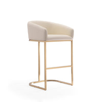 Manhattan Comfort Louvre 21" Mid-Century Modern Faux Leather Upholstered Barstool - Cream and Titanium Gold-Mid-Century Modern Barstool Perfect for Dining Room