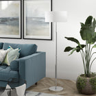 Hudson&Canal Simone 2-Light Floor Lamp with Fabric Shade - Cool Grey/Polished Nickel/White-Handcrafted cool gray and polished nickel finish is applied to the round metal base