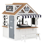 Qaba Outdoor Wooden Playhouse for Kids, with Dog Door, Cookware, Blackboard - White-Kids can cook, draw, and play games in this outdoor playhouse
