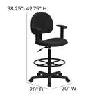 Flash Furniture - Tabouret de dessinateur ergonomique en tissu, accoudoirs réglables, noir-Siège pivotant