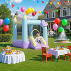 Qaba Inflatable Bounce House with 370W Blower and Slide - 98" L x 65" W x 79" H - Multicoloured-420D and 840D Oxford fabric is wear and tear resistance 