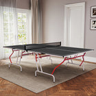 Soozier 9' x 5' Full Size Ping Pong Table - Table Tennis Table - Dark Grey-Removable net for versatile dining or gaming table use 