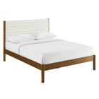 Modway Olea Channel Tufted Boucle Solid Wood King Platform Bed - Feather Walnut-Supports Mattresses up to 10 Inches Thick