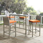 Modway - Conduit Terrasse extérieure Rotin en osier Tabouret de bar - Orange gris clair - Ensemble de 4-Cadre en aluminium revêtu en poudre