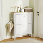 HOMCOM Shoe Cabinet with 2 Flip Drawers in Narrow Design - White-5.1" (13 cm) bottom height for easy cleaning 