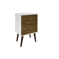 Manhattan Comfort Liberty 2.0 Nightstand, White/Rustic Brown (204AMC69)-Modern Nightstand for Bedroom or Living Room use.