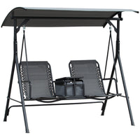 Outsunny 2-Person Covered Porch Swing Patio Swing with Pivot Storage Table-Designed for 2 people to sit independently while swinging together
