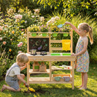Qaba - Cuisine de jeu en bois pour enfants d’extérieur avec jardinière, tableau noir, évier, robinet, plaques de cuisson-Stimule la créativité avec des jardinières, un tableau noir et des jeux de rôle imaginatifs