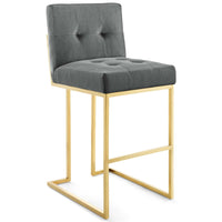Modway Privy Gold Stainless Steel Performance Velvet Bar Stool - Gold Charcoal-Glam Deco Bar Stool