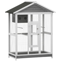 PawHut 65" H Large Wooden Bird Cage with Standing Pole Nest and Slide-out Tray - Grey-Bird cage suitable finches 