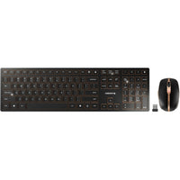 Cherry DW 9100 Slim Wireless Keyboard and Optical Mouse Combo - Black and Bronze-Connection either via Bluetooth or 2.4 GHz wireless