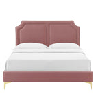 Modway - Novi Lit King en velours haute performance avec pieds en métal doré et embouts - Vieux rose-Assemblée requise